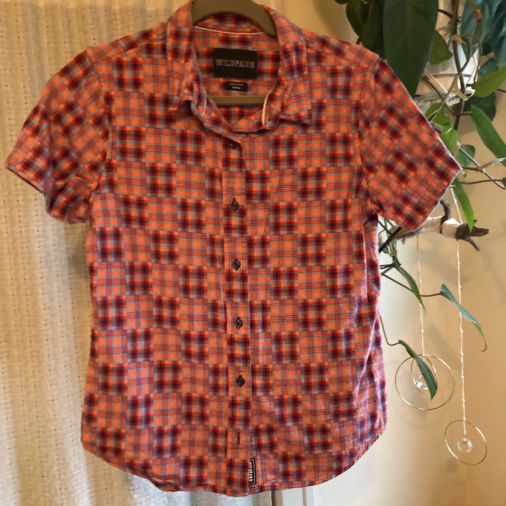 Wildfang Red Plaid Short Sleeve Button up Shirt